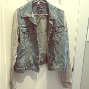 Denim Jacket with sweatshirt sleeves